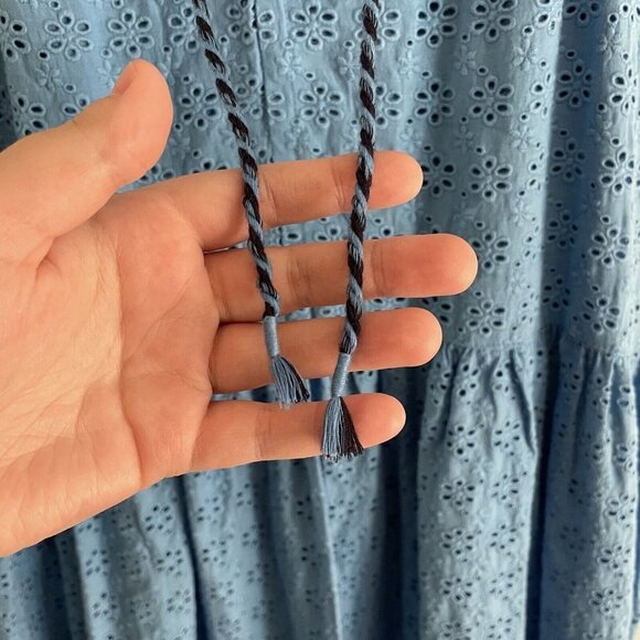 Hatley Women S Blue Eyelet Cotton Tasseled Sleeveless Tiered Emma Maxi Dress - Picture 6 of 12